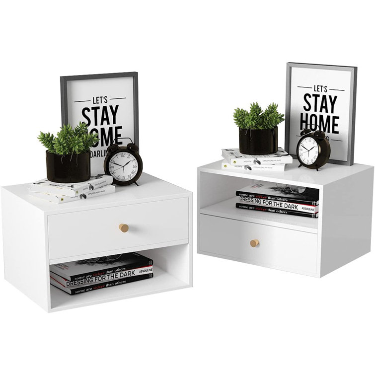 Latitude Run® Set Of 2 Floating Nightstands White Side Table Wall
